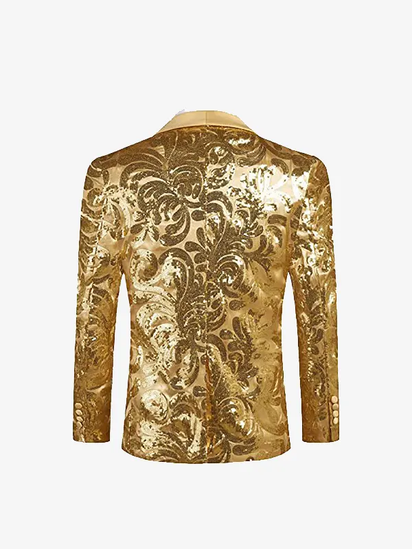 Men Shiny Sequin Floral Back Blazer