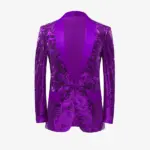 Men Shiny Sequin Floral Purple Blazer