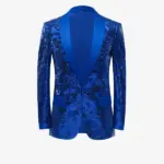 Men Shiny Sequin Floral Royal Blue Blazer