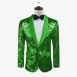 Men Shiny Sequin Floral green Blazer