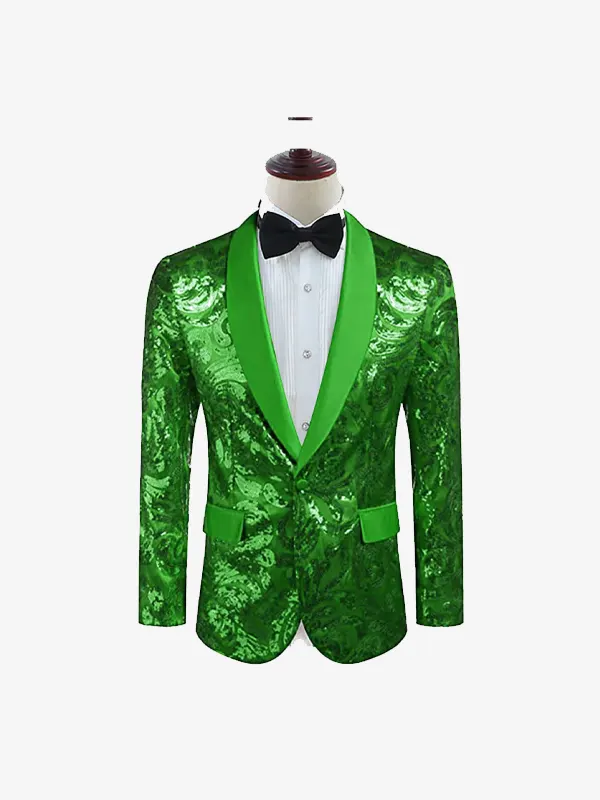 Men Shiny Sequin Floral green Blazer