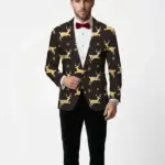 Men Slim Festive Reindeer Snowflake Blazer