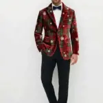 Mens Christmas Snowflake Plaid Corduroy Blazer