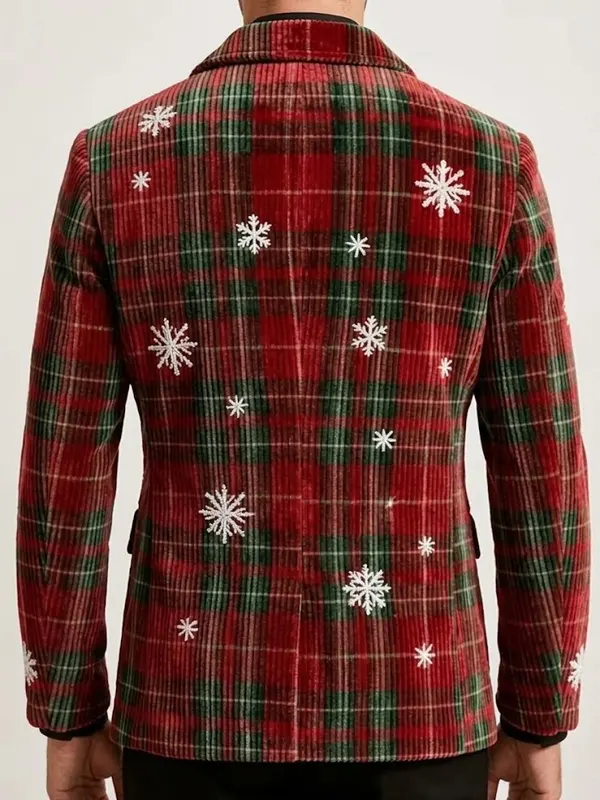 Men Christmas Snowflake Plaid Corduroy Blazer Back