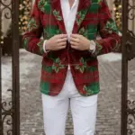 Stamzod Christmas Corduroy Dark Red Blazer