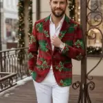 Mens Stamzod Christmas Corduroy Dark Red Blazer