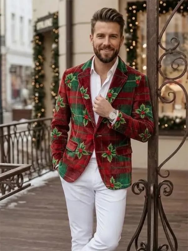 Mens Stamzod Christmas Corduroy Dark Red Blazer