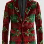 Men Stamzod Christmas Corduroy Dark Red Blazer