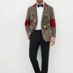 Men Tuxedo Tree Deer Corduroy Blazer