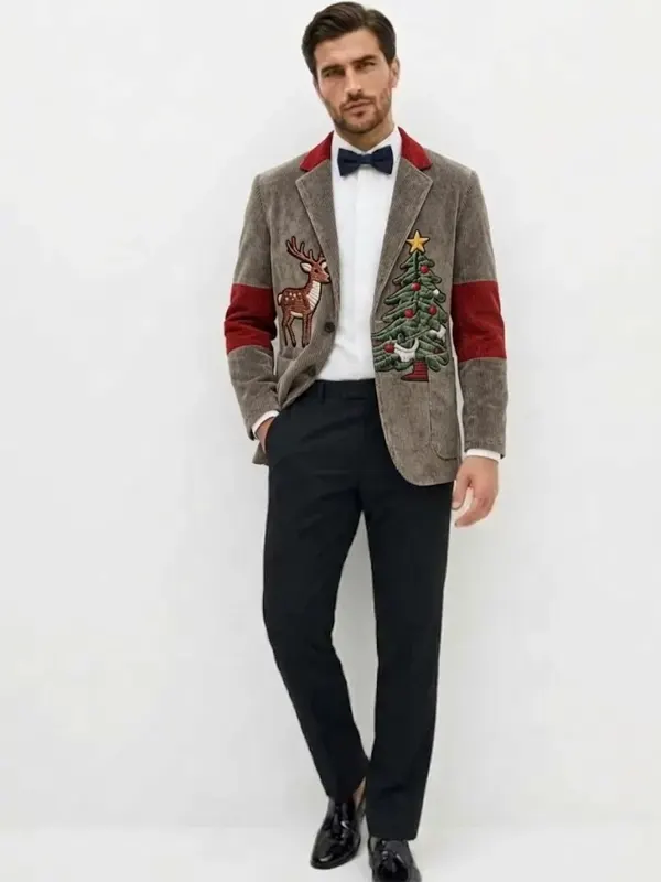 Men Tuxedo Tree Deer Corduroy Blazer