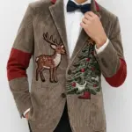 Mens Tuxedo Tree Deer Corduroy Blazer