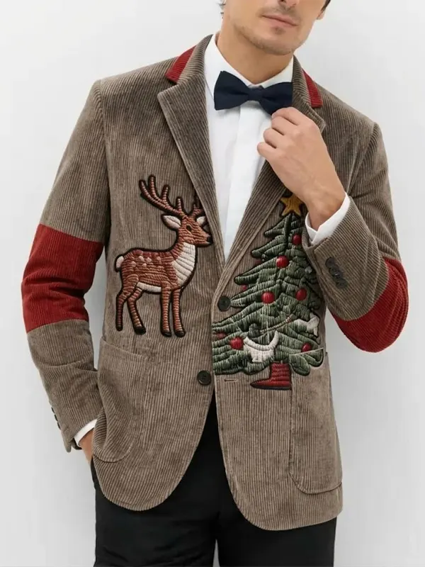 Mens Tuxedo Tree Deer Corduroy Blazer