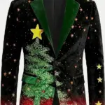 Men Ugly Christmas Tree Star Corduroy Blazer