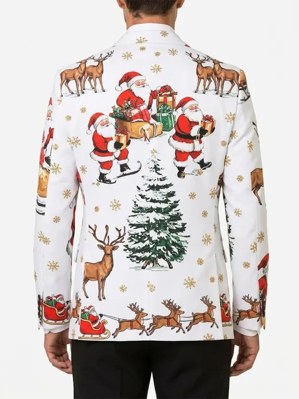Men White Santa Reindeer Back Blazer Back