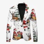 Men White Santa Reindeer Back Blazer