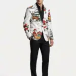 Men Santa Reindeer White Blazer