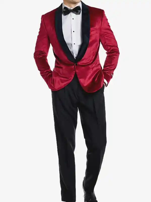 Men Burgundy Velvet Blazer