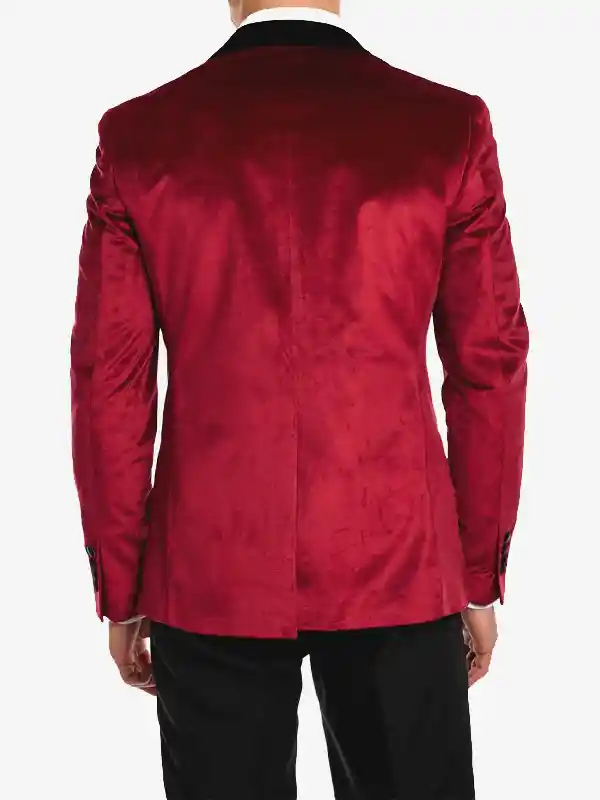 Mens Burgundy Velvet Tuxedo Blazer Back