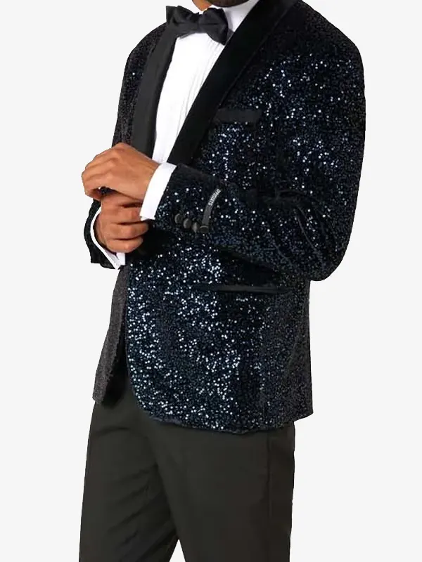 Men Sequin Navy Dinner Blazer
