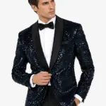 Men Sequin Dinner Navy Blazer