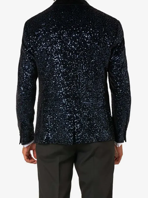 Mens Sequin Navy Dinner Blazer Back