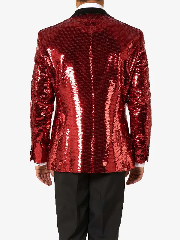 Mens Sequin Red Dinner Blazer Back