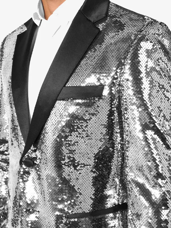 Mens Sequin Silver Dinner Blazer