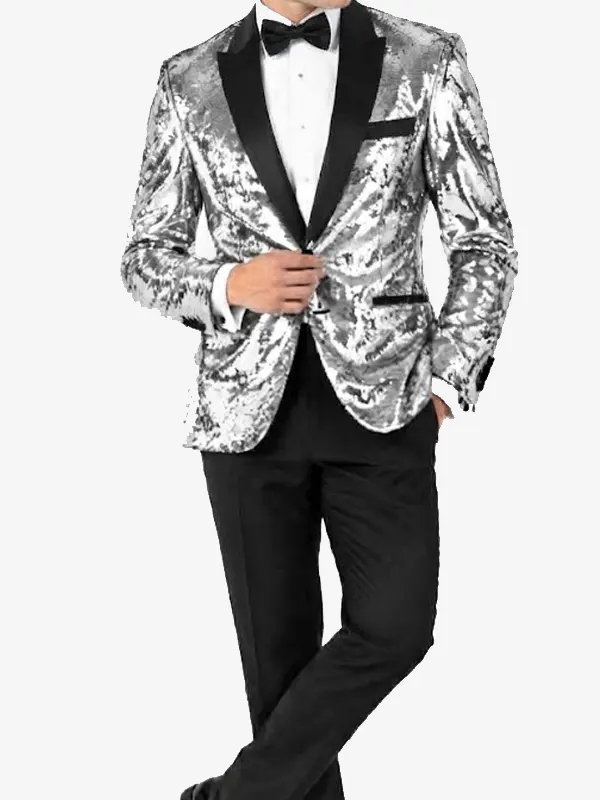 Men Sequin Silver Dinner Blazer