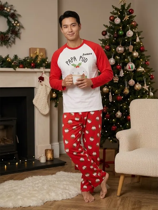 Men's personalised Papa Pud Christmas pyjama set