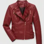 Women Red Leather Biker Jacket