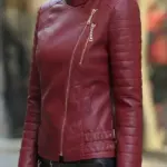 Women Red Moto Biker Leather Jacket