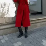 Women Red Double Breasted Overcoat