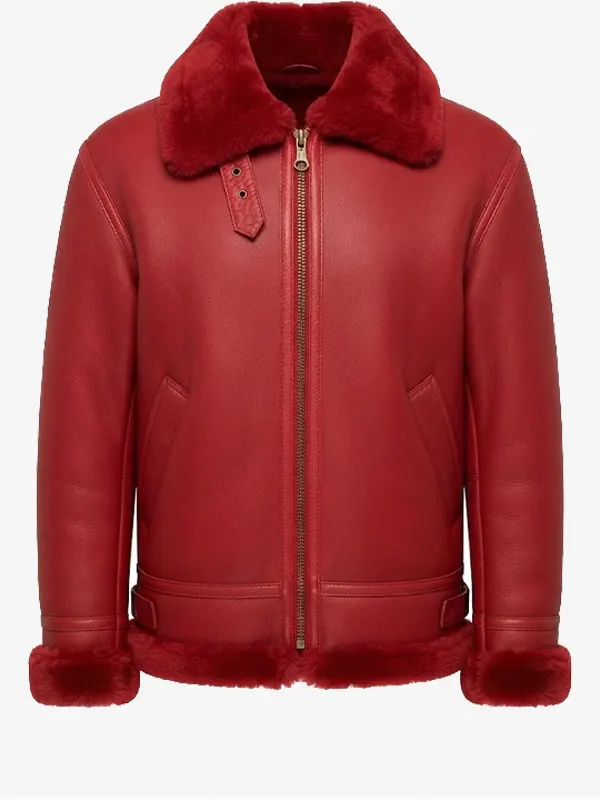 Red Fur Christmas Aviator Jacket