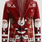 Red Santa Reindeer Corduroy Blazer