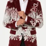 Mens Reindeer Sleigh Snowflake Red Blazer