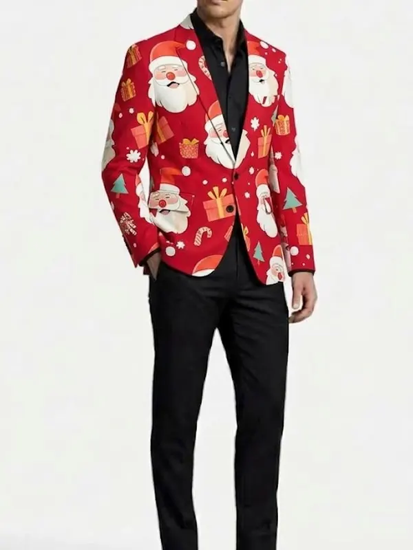 Santa Gift Box Print Blazer