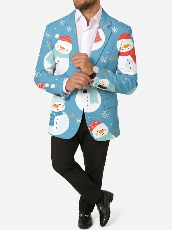 Mens Santa Reindeer Snowflake Blazer