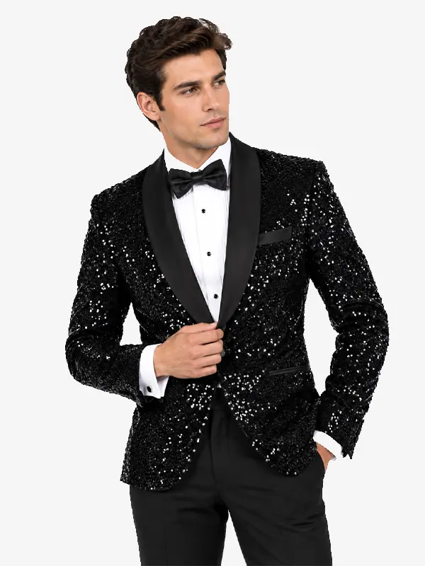 Men Sequin Black Dinner Blazer