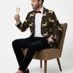 Mens Slim Festive Reindeer Snowflake Blazer