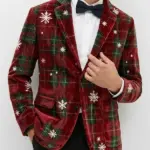 Christmas Snowflake Plaid Corduroy Blazer