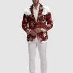 Mens Ugly Christmas Snowy Plaid Red Blazer