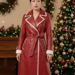 Winter Red Leather Trench Coat