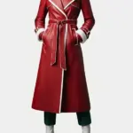 Winter Red Leather Trench Coat