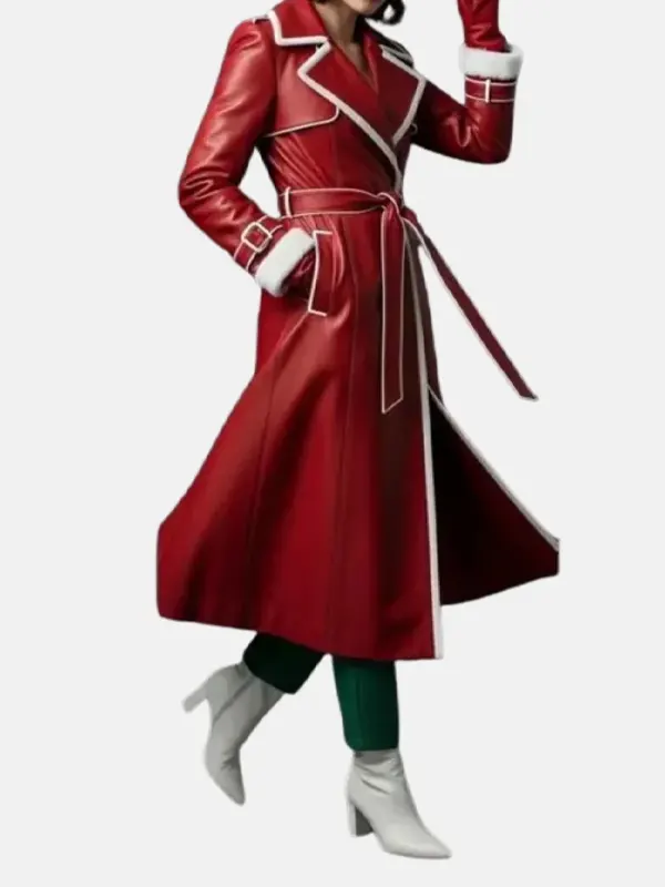 Winter Red Leather Trench Red Coat