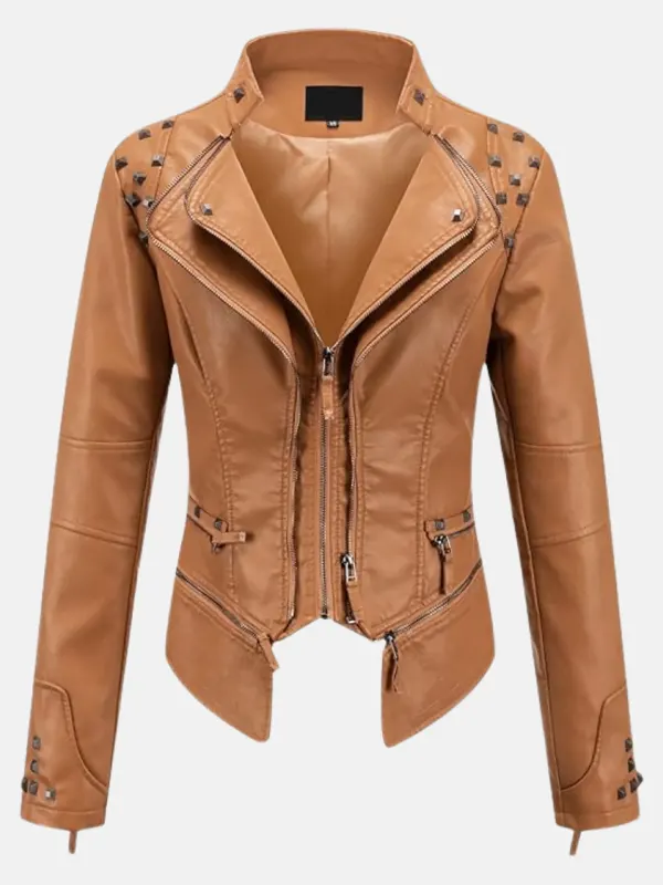 Women Celeste Studded Brown Jacket