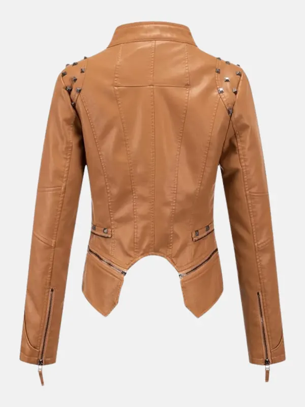 Women Celeste Studded Brown Jacket Back