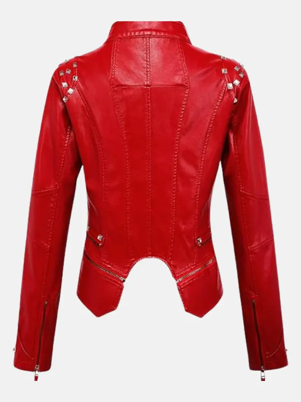 Women Celeste Studded Red Jacket Back