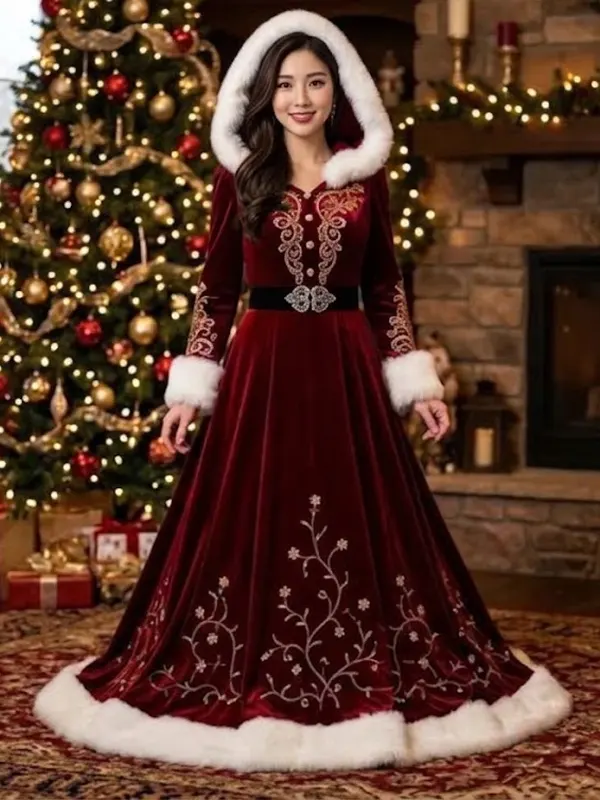 Women Christmas Claus Gown Velvet Coat