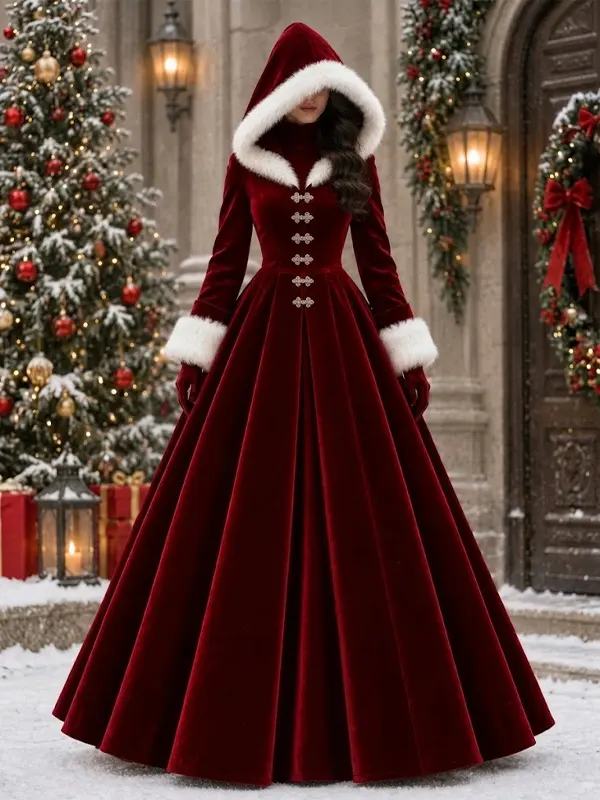 Women Christmas Cloak Maroon Coat