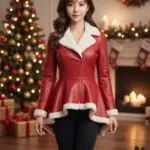 Women Christmas Red Leather Jacket